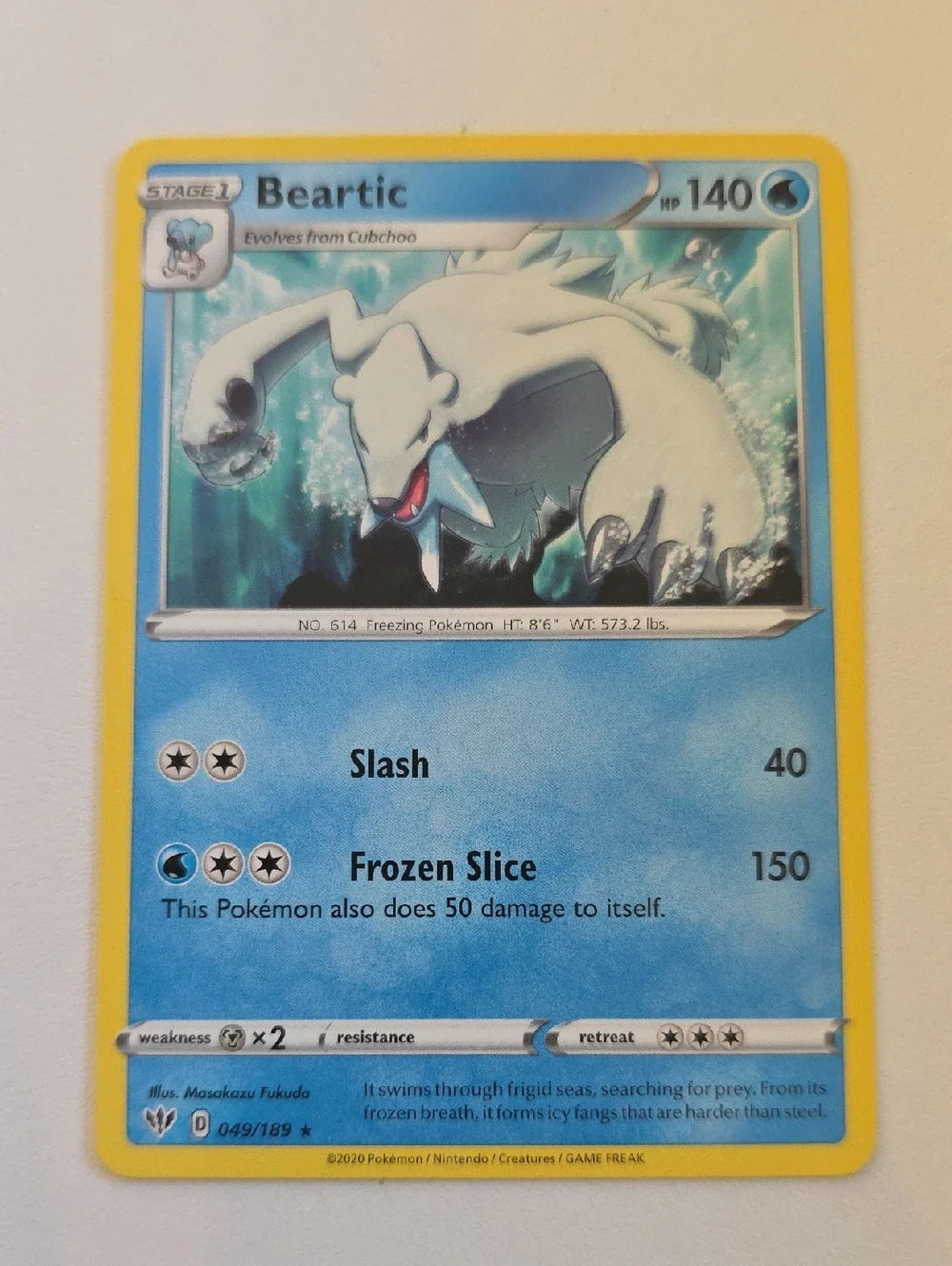 Pokemon Beartic And Cubchoo Trading Card